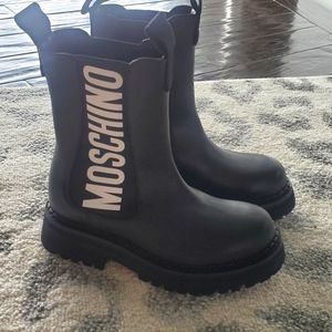 NEW Moschino Combat Mid Boots size 35 or 5 in Black with White $665
